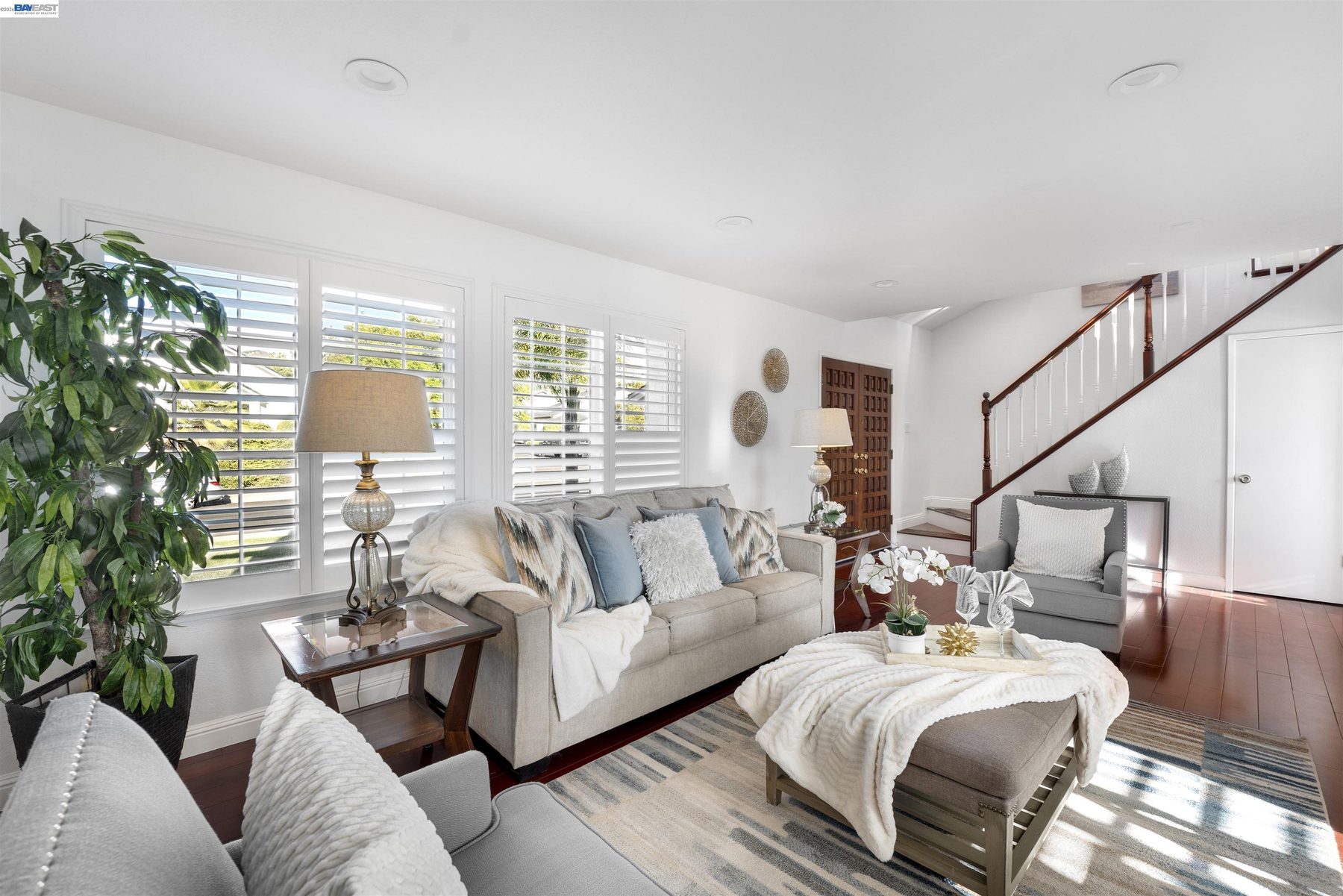 Formal living room with plantation shutters
