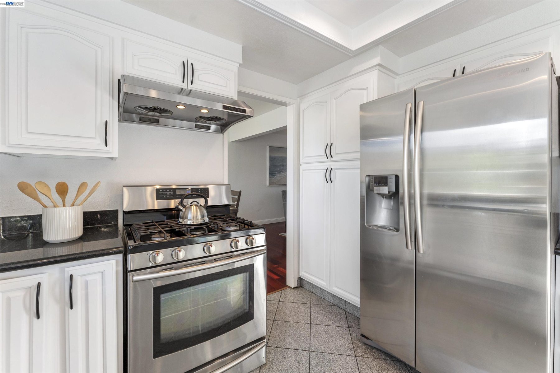 Stainless steel range, hood and refrigerator
